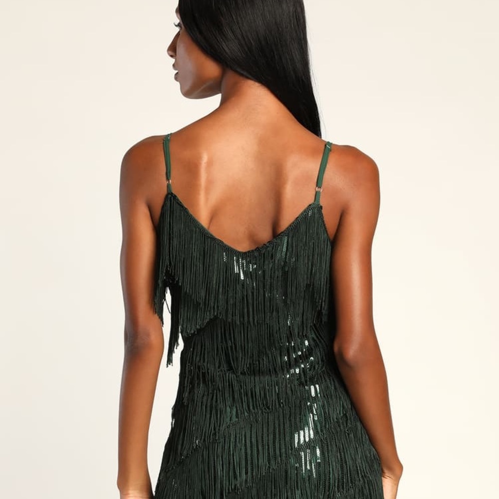 Lulu’s Emerald Green Sequin Fringe Dress